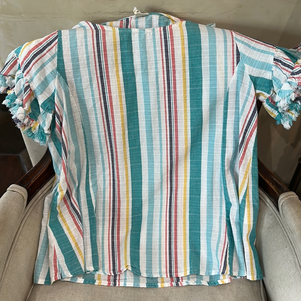 Ivy Jane size small, multi striped cotton stripe with ruffle sleeves